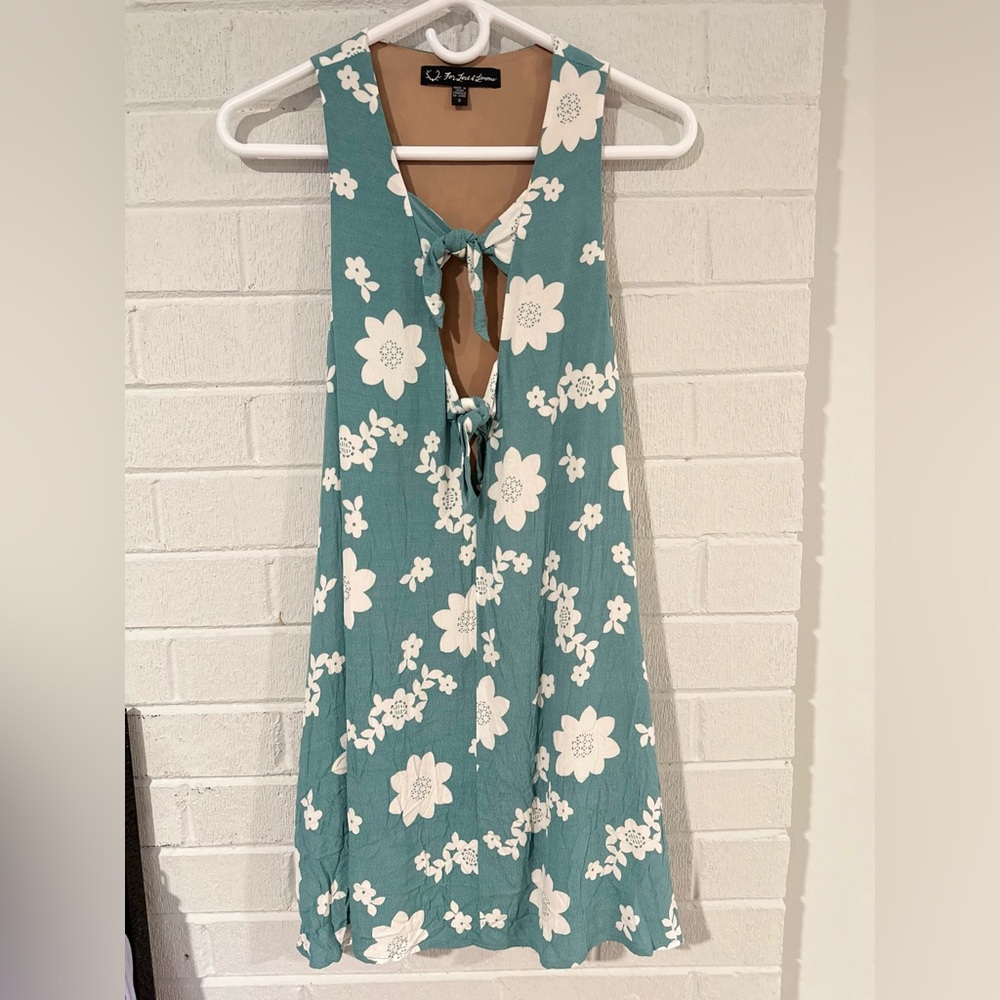 For Love & Lemons Teal Dress with White Floral Print
